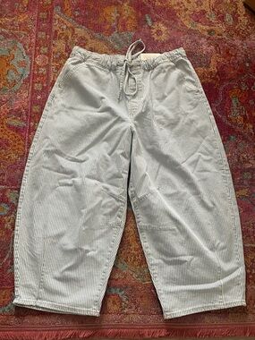 a.n.a NWT Large Women’s Light Blue Striped Drawstring Casual Barrel Pants